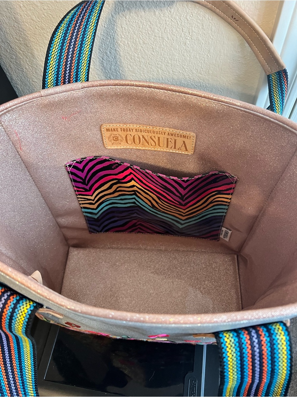 Consuela Silver Metallic Floral Embroidered Tote with Multicolor Accents - Picture 2 of 9